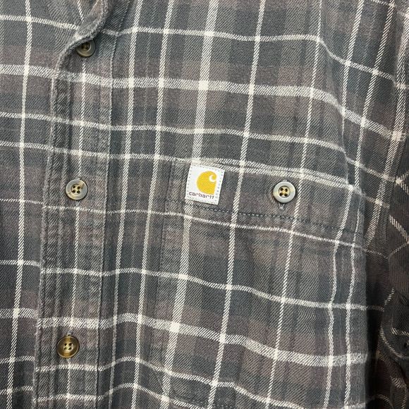 Carhartt Men's Large Relaxed Fit FLANNEL Cotton Plaid Button Down Shirt Green - Picture 6 of 6